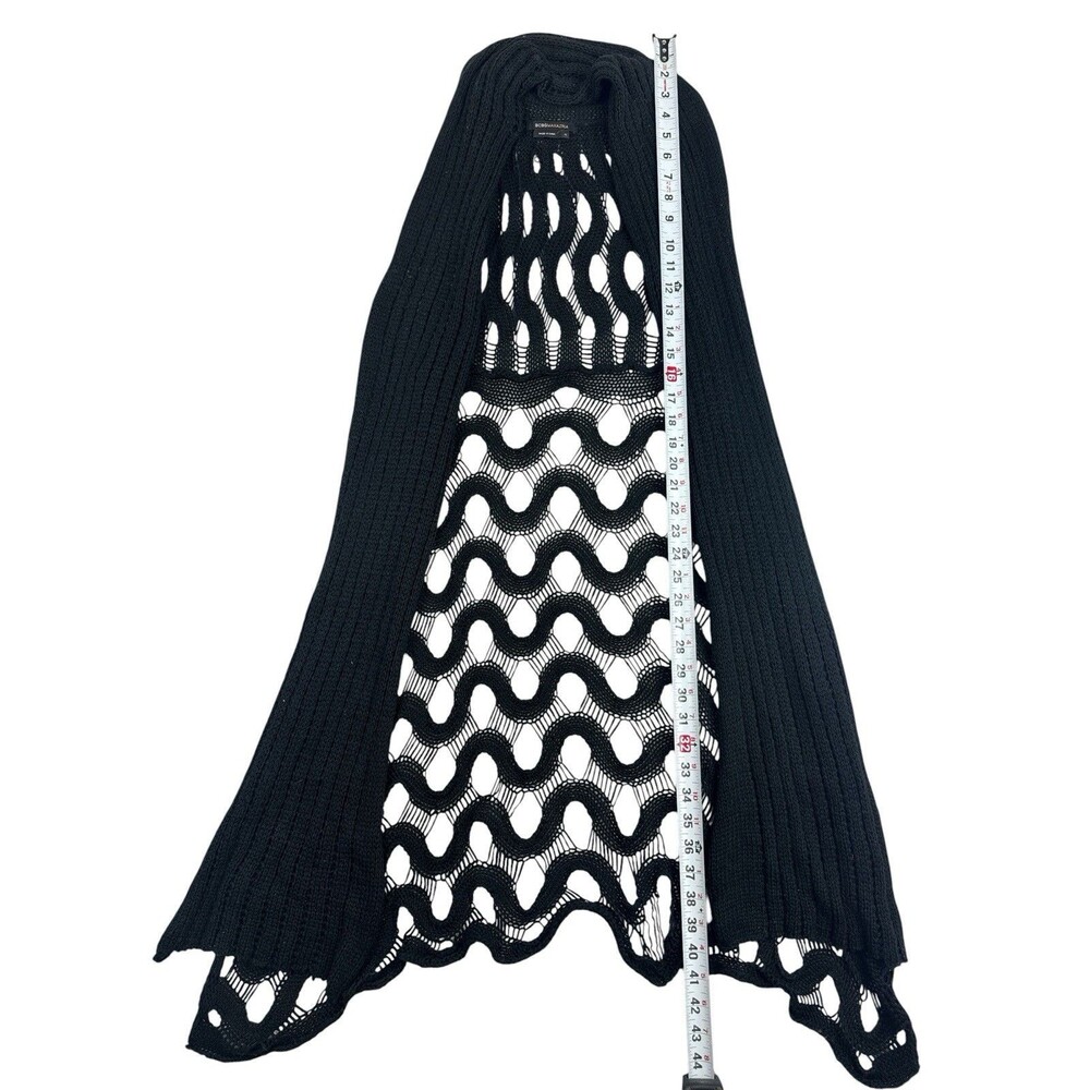 BCBG Draped Open Knit Tank Duster Waterfall Scarf Black Crochet Boho Longline XL - Picture 6 of 6